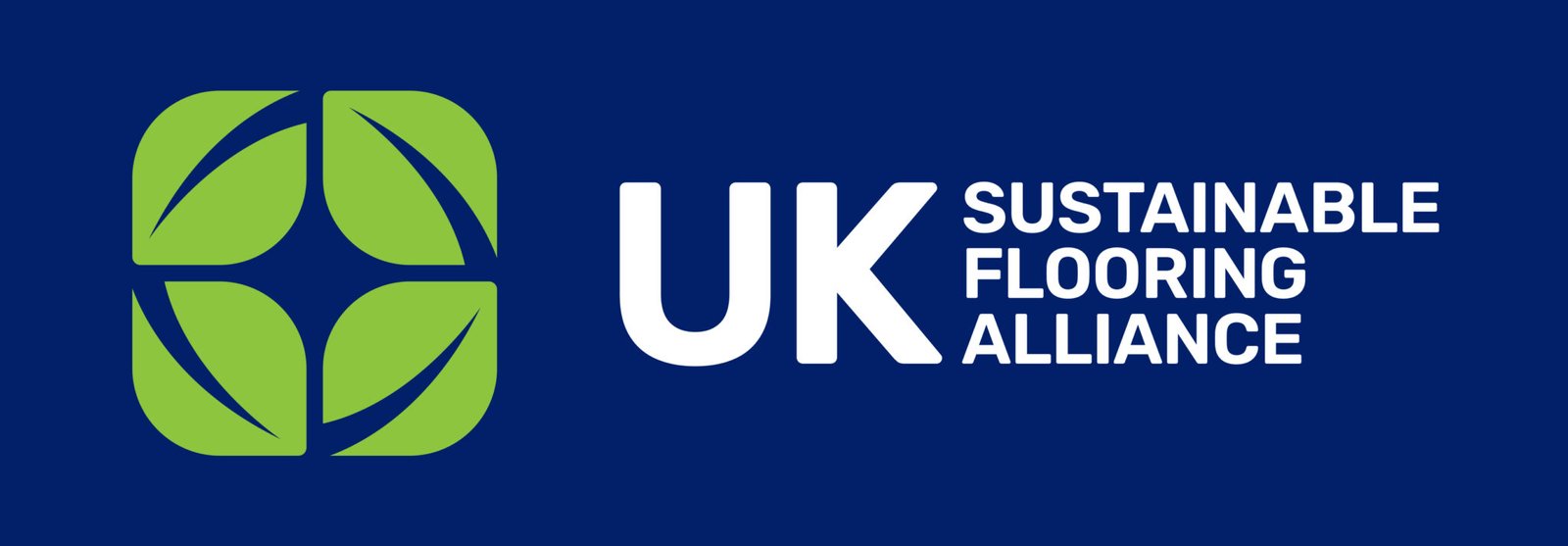 UK Sustainable Flooring Alliance logo - blue background with green leaf logo and white text